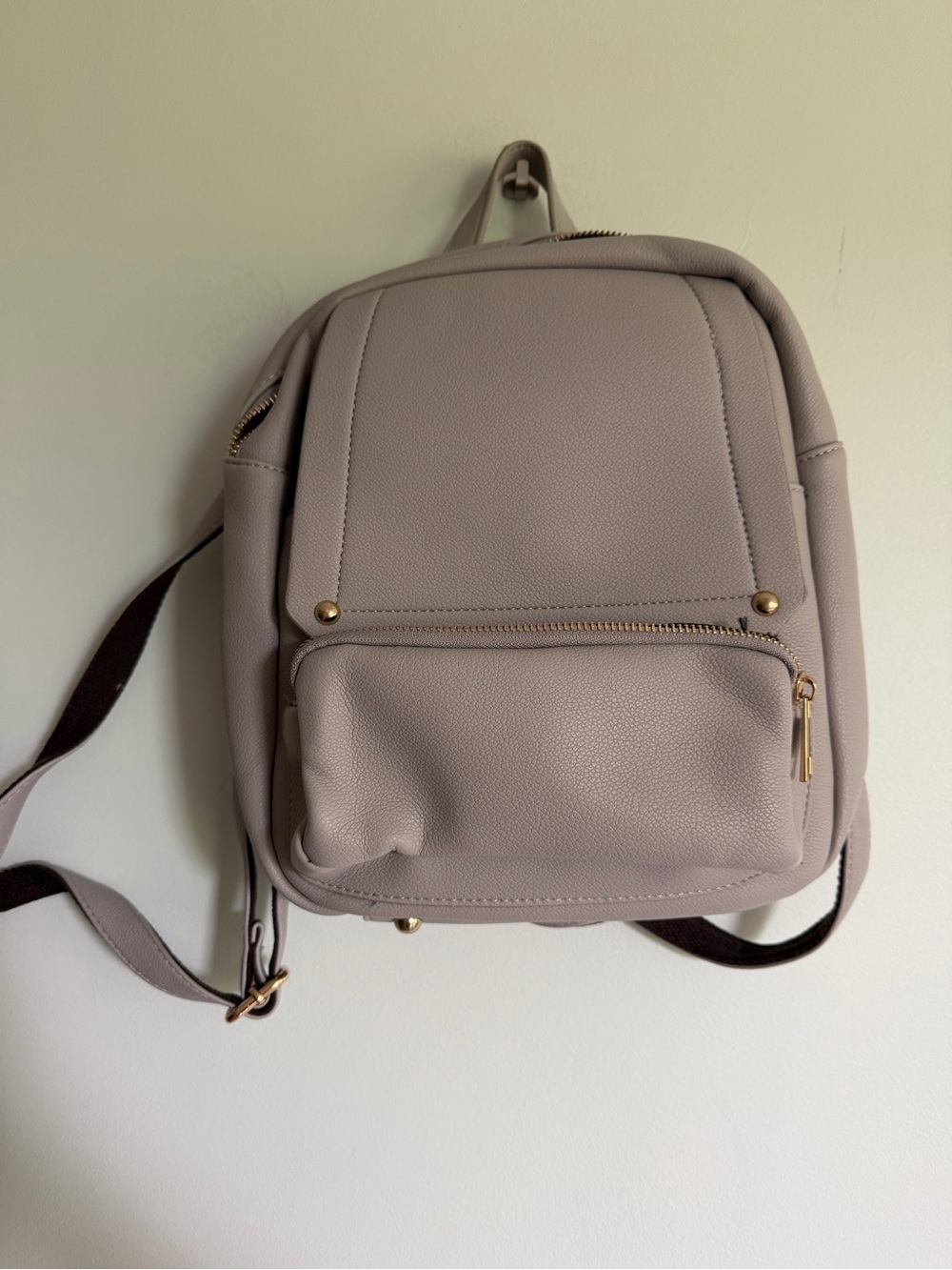 Mellow World Neutral Taupe Grey Leatherette Mini Backpack Minimalist